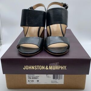 Johnston & Murphy Blaire Sandals Block Heels Black Glove Leather Size 6 1/2